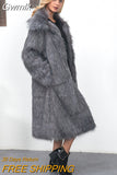 Gwmlk Women Faux Fox Fur Long Coat Thick Full Sleeve Fluffy Luxury Fur Jacket 2023 Mujer Bontjas Warm Furry Shaggy Outerwear