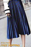 Gwmlk Vintage Velvet Pleated Skirt for Women 2023 Spring New Long High Waist Skirts Korean Fashion A-line Midi Skirt Female