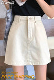 Gwmlk Korean Women's Denim Skirt 2023 Summer High Waist A Line Mini Skirt Female Casual Pocket Solid Simple Jeans Skirt