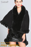 Gwmlk New Plaid Cape For Women Loose Coat Winter 2023 Faux Fox Fur Poncho Wool Coats Women Tassel Cloak Warm Outwear