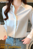 Gwmlk Spring Women's Shirts Satin Blouse for Women Long Sleeve Shirt Silk White Shirt OL Woman Solid Blouses Pullover Ladies Tops