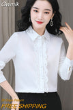 Gwmlk Silk Shirts Women Embroidery Lace Shirt Woman Long Sleeves Blouses Women Satin Silk Shirts Womens Tops White Shirts Tops