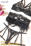 Gwmlk Sexy Lingerie Feathers Underwear Exotic Sets with Garters Sensual Lace Underwire Bra Breves Set Short Skin Care Kits