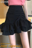 Gwmlk Irregular Ruffles Short Skirts Woman Korean Fashion High Wiast Mini Skirt for Women Black White Pink Fishtail Skirts