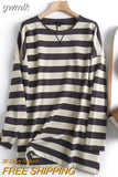 gwmlk Women High Quality Striped Print Sweatshirts Long Sleeve O Neck Loose Pullovers Female Tops