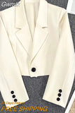 Gwmlk Korean Cropped Blazers Women Solid Color Simple Single-button Outwear Teens All-match Long Sleeve Office Suit Jacket