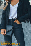 Gwmlk Women Y2k Fringed Hem Tassel Cardigan Crop Tops E-girl Motor Biker Jacket Suede Leather Jacket 90s Vintage Streetwear Coat Cool