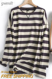 gwmlk Women High Quality Striped Print Sweatshirts Long Sleeve O Neck Loose Pullovers Female Tops