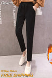 Gwmlk Fleece Warm Winter Pants for Women Korean Elastic Waist Office Pencil Pants Ladies Plus Velvet Thicken Harem Trousers