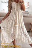 Gwmlk Lady Summer Lace Dress Holiday V Neck Spaghetti Strap Sundress Boho White Maxi Dress for Women Vestidos De Mujer 22194