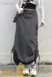 Gwmlk Streetwear Women Long Skirt with Adjustable Drawstring Solid Color Casual Style Loose Summer Clothing