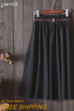 gwmlk Knee Length Summer Skirt Women With Belt 2023 Fashion Korean Ladies High Waist Pleated A-line School Skirt Female