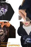 Gwmlk Women's Halloween Casual Hooded Coat Long Sleeve Spider Web Print Zip Up Hoodie with Pockets