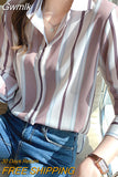 Gwmlk Woman Blouses 2023 Striped Shirts Long Sleeve Womens Tops Button Up Shirt Polo Neck Female Clothing Basic OL Ladies Tops