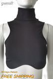 gwmlk Black Knitting Turtleneck Crop Top Women Sexy Irregularity Skinny Elasticity Tank Top Fashion Club Top Streetwear