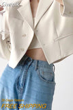 Gwmlk Women Cropped Blazer Coat Casual All-Match Notched Collar Office Lady Blazers Korean Fashion Long Sleeve Outerwear 2023