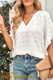 Gwmlk Short Sleeve Lace Chiffon Blouse Women Summer Casual V-neck Fashion Dots Tops Loose Blusas Mujer Shirt Clothes 24864