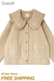 Gwmlk Cute Lace Ruffled Collar Doll Plush Coat Wool Jacket Autumn Winter Lamb wool coat