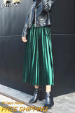 gwmlk 2023 Women Long Metallic Silver Maxi Pleated Skirt Midi Skirt High Waist Elascity Casual Party Skirt