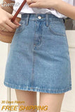 Gwmlk Korean Women's Denim Skirt 2023 Summer High Waist A Line Mini Skirt Female Casual Pocket Solid Simple Jeans Skirt