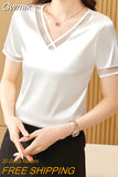 Gwmlk Blouse Women V-Neck Shirts and Blouses 2023 Summer Fashion Woman Clothes 4XL Loose Women Tops Silk Women's Elegant Blouses