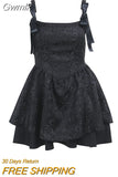 Gwmlk Autumn Goth Jacquard Cake Dress Dark Bow Robe Tunic Dresses Gothic Summer Vestido Feminino Speghetti Strap Cute