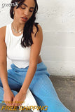 gwmlk Tank Tops Sexy Crop Vest Solid Female Off Shoulder Knitted Blue White Summer Women Tops Sleeveless Ladies Camis