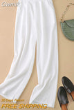 Gwmlk Spring Summer Women Wide Leg Pants Casual Solid Color Cotton Linen Pants Woman 2023 Streetwear High Waisted Trousers