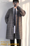 Gwmlk Men's Coat Korean Long Plaid Woolen Overcoat Fashion Casual Single-breasted Long Jackets luxury Winter Clothes for Men 2023