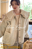 Gwmlk Cute Lace Ruffled Collar Doll Plush Coat Wool Jacket Autumn Winter Lamb wool coat