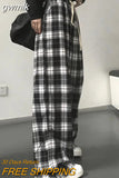 gwmlk and White Plaid pants New Women Casual Loose Wide Leg Trousers Ins Retro Teen Straight Trousers Hiphop Streetwear