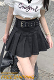 Gwmlk Korean High Waist Pleated Skirts Women Summer Khaki Black with Belt A-Line Skirt Woman All-Match Streetwear Mini Skirt