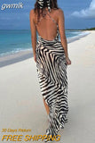 gwmlk Spaghetti Strap Side Split Beach Dress Summer Sundress Women Clothes Elegant Zebra Back Open Club Party Dresses