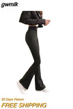 gwmlk Women Shark Flared Pants Black Elastic Slim High Waist Sexy Horseshoe Pants Micro Casual Fashion Flare Trousers