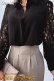 Gwmlk long Lace sleeve White Hollow Out Women Blouse Vintage Button Up Black Shirts Tops 2023 Spring Mesh Design Tops Femme 19948