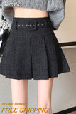 Gwmlk Korean Fashion with Belt Pleated Skirts Women All-Match Pink High Waist Mini Skirts 2023 New Street Plaid Skirts Woman