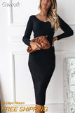 Gwmlk Autumn Long Sleeve Knitted Female Dress Sexy Slim Fit V-Neck Maxi Dress Woman Casual Basic Solid Bodycon party Dresses