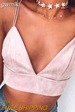 gwmlk Crop Top Summer Sexy Pink Strappy Suede Cami Camisole Women Tank Tops