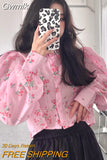 Gwmlk Floral Puff Sleeve Women Shirt Causal Turn-down Collar Short Blouses Spring Korean Elegant Blusas Femme 2023 New