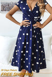 gwmlk Dress Women Vintage Dress Casual Polka Dot Print A-Line Party Dresses Sexy V-neck Short Sleeve Long Dress Fashion