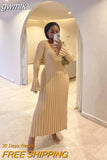 gwmlk Casual V-neck Women Knitted Maxi Dress Autumn Elegant Ribbed Long Sleeve Bodycon Dress Ladies Fashion Streetwear Dresses