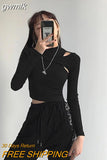 gwmlk Knitted Crop Tops Women New Fitness Fake Two-piece T-shirt Female Black White Long Sleeve Tops