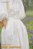 Gwmlk Women French White Embroidered Waist Dress Lady Vintage New Style Spring Summer Vestidos Dress