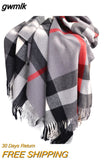 gwmlk Luxury Brand Winter Plaid Scarf Couple Style Warm Solid Pashmina Scarves Fashion Women Scarfs Cashmere Shawl Hijab For Gift