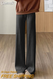 Gwmlk Waisted Straight Pants for Women Fashion Button Split Knitted Wide Leg Pants Ladies Casual Solid Elastic Ribbed Trousers