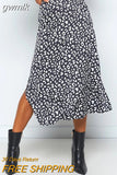 gwmlk New Sexy Leopard Print Chiffon Split Skirt Casual Fashion Long Skirts for Women Spring Summer Zip Elegant Female Skirt