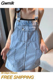 Gwmlk Women Retro Denim Summer Suspender Loose Oversize Overall Female Casual Stylish Solid All-match Preppy Ulzzang Ins