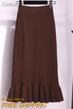 Gwmlk Women High Waist Knitted Skirts Solid Elastic Mermaid Knitting Ribbed Skirt Female Autumn Winter Warm Mid-Long Skirt