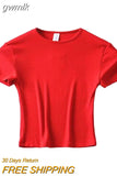 gwmlk Casual 2023 Summer Woman Slim Fit t-shirt tight Cotton Short-Sleeve O-neck tee Crop Tops