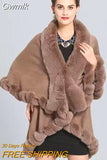 Gwmlk New Plaid Cape For Women Loose Coat Winter 2023 Faux Fox Fur Poncho Wool Coats Women Tassel Cloak Warm Outwear